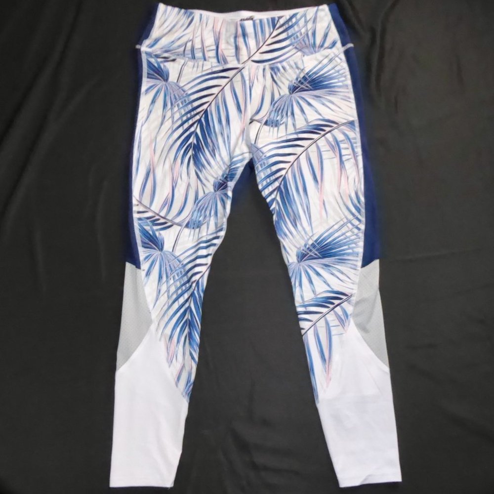 TROPICAL PALMS ACTIVE LEGGINGS ANKLE CROP PINK BLUE GRAY COLORBLOCK AVIA GYM S
